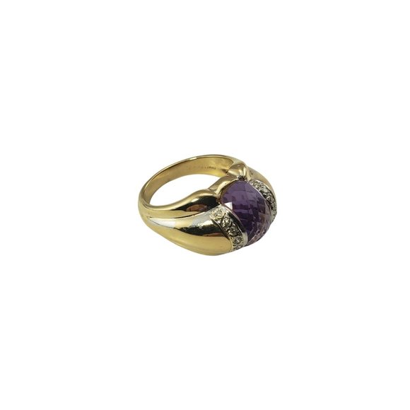 Vintage 14 Karat Yellow Gold Amethyst and Diamond Ring Size 6.25 GAI Certified - Picture 4 of 9